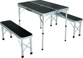 Stół kempingowy ROI z 2 składanymi ławkami w kolorze czarnym