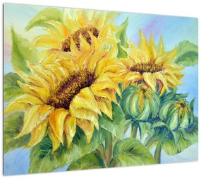 Obraz na szkle kwitnących słoneczników (70x50 cm)
