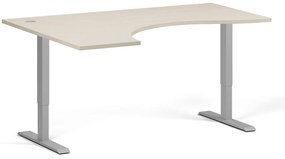 Ergonomiczne biurko z regulacją wysokości, 160x120 cm, 2 silniki, L/P, szara podstawa, brzoza