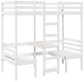 Białe piętrowe łóżko z biurkiem i krzesłami na dole 75x190 - Kerbi 3X