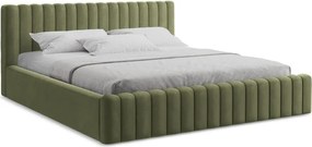 Zielone tapicerowane łóżko dwuosobowe ze schowkiem ze stelażem 160x200 cm Lemi – Makamii