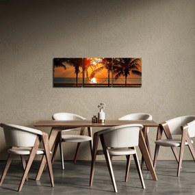 Obraz palmy o zachodzie słońca (z zegarem) (90x30 cm)