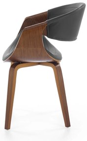 Krzesło z giętej sklejki orzech, tapicerowane siedzisko czarne z eco K544