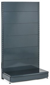 Regał sklepowy jednostronny, ścianki perforowane, 1600 x 1000 x 450 mm, podstawowy, antracyt
