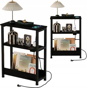 Szafka nocna stolik nocny do sypialni loft czarny z listwą zasilającą 45 cm