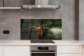 Szkło do Kuchni na Ścianę Kobieta-Drzewo pod Chmurami