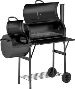 Outsunny Grill węglowy ze stali BBQ Smoker z pokrywą, termometrem, kołami, dopływem powietrza i wanienką na węgiel