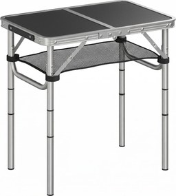 Outsunny Stół Kempingowy Składany z Siatką, 4 Regulowane Wysokości, Uchwyt Aluminiowy 60 x 40 x 26-60 cm Czarny | Aosom PL