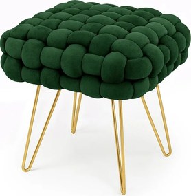 Pufa z plecioną tapicerką welurowa 38 cm DOTTY Butelkowa Zieleń