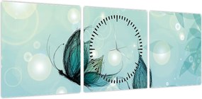 Obraz - Niebieskie motyle (z zegarem) (90x30 cm)