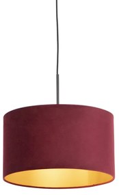 Czarna lampa wisząca z czerwono-złotym abażurem z weluru 35 cm - Combi klasyczny/Antyczny Oswietlenie wewnetrzne