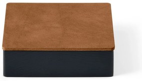 Czarno-naturalny drewniany/ze skóry ekologicznej pojemnik dekoracyjny z pokrywką 11x11x3,5 cm Square Nupo – LIND DNA