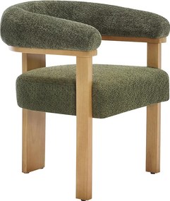 Krzesło z podłokietnikami w tkaninie Teddy i naturalnym drewnie Kauczukowiec - Khaki LIVELIA