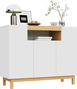 Nowoczesna komoda do salonu - 120,5 x 42 x 96 cm - z 3 drzwiami + półki - płyta wiórowa - biała