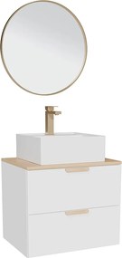 Wisząca szafka łazienkowa z umywalką wpuszczaną w blat kwadratową, baterią i lustrem – Biały – Szer.60 cm – AVORELI