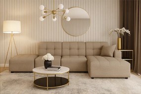 Narożnik z pufą prawostronny Bergamo B  – tkanina Raven 30 beżowa, 341×166×70 cm