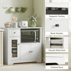 HOMCOM Szafka kuchenna z otworem na kable, Komoda z 2 szafkami, otwartą przegrodą, szufladą, 80 x 35 x 72,2 cm, Płyta wiórowa, Biały