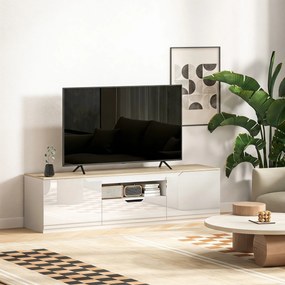 HOMCOM Lowboard TV, wysoki połysk, dla telewizorów do 165 cm, 3 schowki, szuflada, 160 x 38 x 43 cm, naturalne drewno | Aosom PL