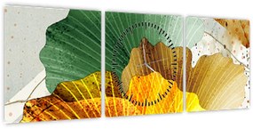 Obraz - Liście (z zegarem) (90x30 cm)