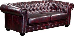 Kanapa 3-osobowa Chesterfield BRENTON 100% skóry bawolej - Kolor: cherry