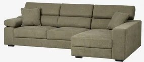 Sofa Narożny Prawostronny 3-osobowy Z Regulowanymi Zagłówkami I Wysuwanymi Siedziskami Aramis Tkaniny Verde Army - Sklum