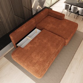 Masseno Narożnik AVINI z funkcją spania i pojemnikiem na pościel Narozniki L, Rozkładana sofa - Brązowy, TILIA 52