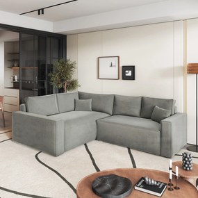 Masseno Narożnik ERONIS z funkcją spania i pojemnikiem na pościel Narozniki L, Rozkładana sofa - Jasnoszary, MONOLITH 84