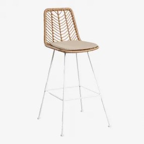 Zestaw 2 Wysokich Stołków Z Naturalnego Syntetycznego Rattanu Gouda Miel & ↑75 Cm & Biały & Dried Herb - Sklum