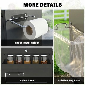 Outsunny Wózek grillowy 5-poziomowy stolik grillowy ze stalową powierzchnią roboczą, regulowane półki, szuflada, kółka, uchwyt na przyprawy i ręczniki | Aosom PL