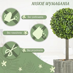 HOMCOM 2-szt. zestaw sztucznych roślin, odporne na UV sztuczne drzewka w doniczce, odpowiednie do wnętrz i na zewnątrz, tworzywo sztuczne, cement, zielony