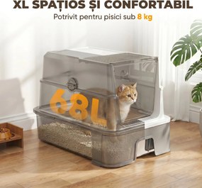 PawHut Kuweta ze stali nierdzewnej z pokrywą, XL kuweta na żwirek z łopatką, wysuwana misa, wysokie ścianki, łatwa do czyszczenia, szara | Aosom PL