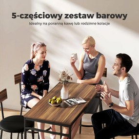 HOMCOM zestaw barowy 5 częściowy stół z 4 hokerami do kuchni jadalni industrialny styl drewno stal brązowy | Aosom PL