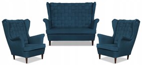 Zestaw wypoczynkowy Carol sofa fotele paski Family Meble granatowy