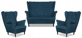 Zestaw wypoczynkowy Carol sofa fotele paski Family Meble granatowy