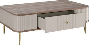 Stolik kawowy Vesper 103x60 cm z szufladą - kaszmir / orzech / złote nogi