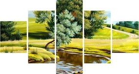 Obraz - rzeka między łąkami, obraz olejny (125x70 cm)