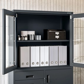 Biurowa szafa metalowa z sejfem na akta i dokumenty FILIP, 900 x 1850 x 400 mm, antracytowa