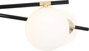 Plafon art deco czarny ze złotem i opalowym szkłem 6-świateł - Lynn