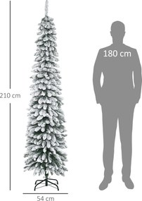 HOMCOM Sztuczna Choinka Świąteczna z Efektem Śniegu, Wąska Konstrukcja, Niepalne Gałęzie, 210 cm, Zielony/Biały | Aosom PL