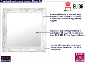 Białe kwadratowe lustro w rustykalnej ramie - Gloros 5X