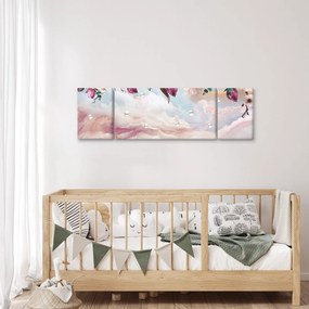 Obraz różowych kwiatów z różowym marmurem (170x50 cm)
