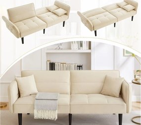 Kanapa 2 w 1 regulowana - 2-osobowa - Aksamit - Beżowy