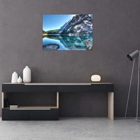 Obraz na szkle wysokogórskiego jeziora (70x50 cm)