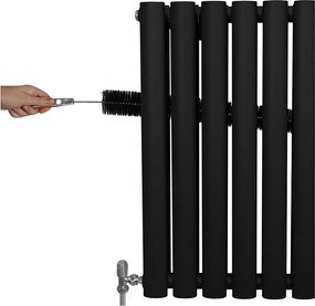 Grzejnik kolumnowy owalny i zawory - 600 mm x 600 mm - czarny