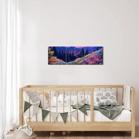 Obraz - Fioletowy krajobraz przy pełni księżyca (z zegarem) (90x30 cm)