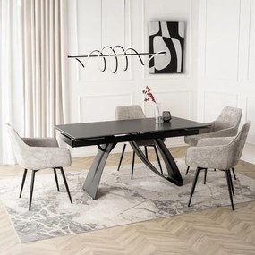 Stół Rozkładany Prostokątny DEVON 160-220 cm Ceramiczny Czarny Marmur/Czarny Nowoczesny