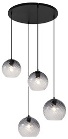 Lampa wisząca Art Deco czarna z okrągłym przydymionym szkłem 4-źródła światła - Bao ArtDeco Oswietlenie wewnetrzne