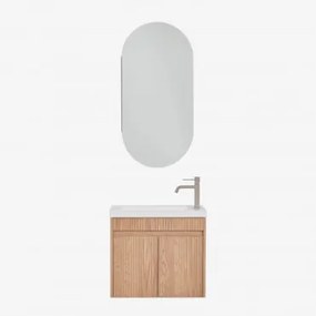 Zestaw Wiszących Mebli Łazienkowych Zintegrowany Z Umywalką Narek Popielaty Brąz & Owalny Ze Schowkiem 45x90 Cm Abner - Sklum