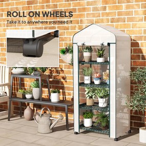 Outsunny Szklarnia foliowa, Treibhaus, Mini-szklarnia, Dom roślinny, Radliny, 4 poziomy półek, 69 x 50 x 165 cm, Biały