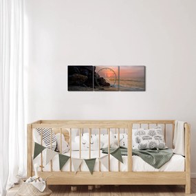 Obraz zachodu słońca na plaży (z zegarem) (90x30 cm)